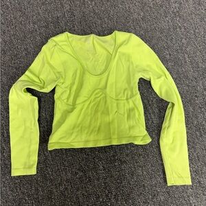 Neon Lime Long Sleeve Scoop Neck Crop Top